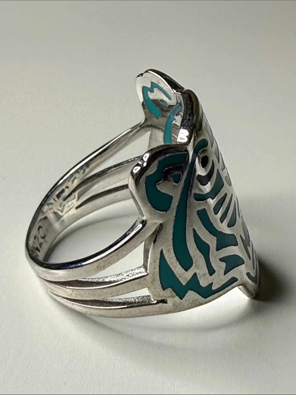 Kenzo lux Turquoise and Navy enamel high end Tiger Face Statement fashion Ring